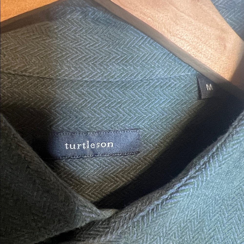 Turtleson Herringbone Pattern Cotton Button-Down … - image 2
